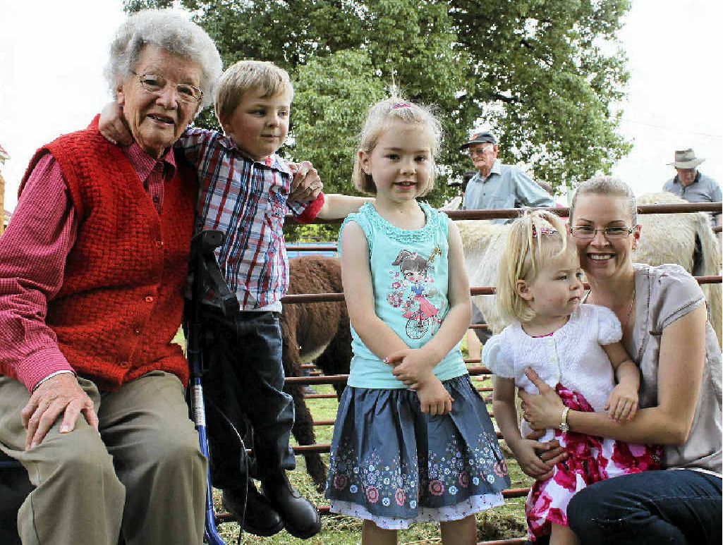 Dora Dorfield (left) attended the Uniting Church Spring fair with her granddaughter Raelene Mauch (far right) and her children Lachlan, Emily and Alissa last year. Dora Dorfield (left) attended the Uniting Church Spring fair with her granddaughter Raelene Mauch (far right) and her children Lachlan, Emily and Alissa last year.